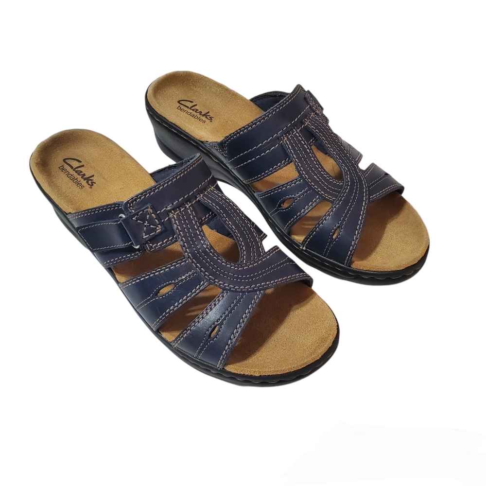 Clarks Bendables Navy Blue Velcro Slip-on Comfort Sandals 10W